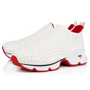 Christian Louboutin Spike Sock Donna Flat Snow White Red Neoprene Sneaker 36